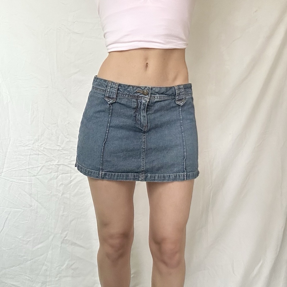 2000s Denim Low Rise Micro Mini Skirt Built In Shorts Y2K Grunge